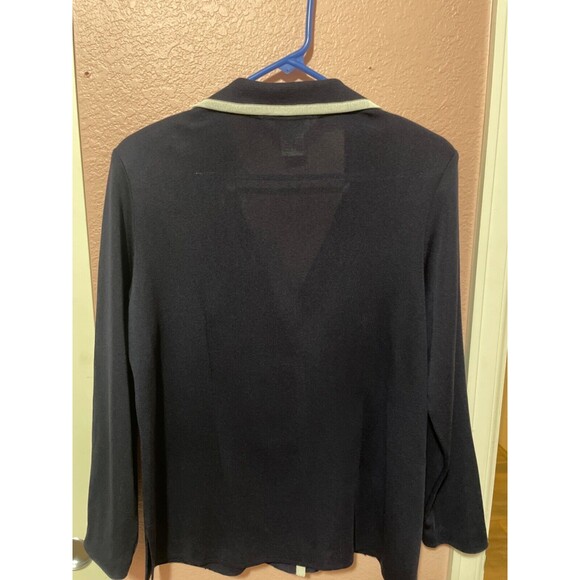 Misook Classic Knit Stretch Blazer Jacket size S Navy Gold Buttons White Trim - Picture 5 of 6